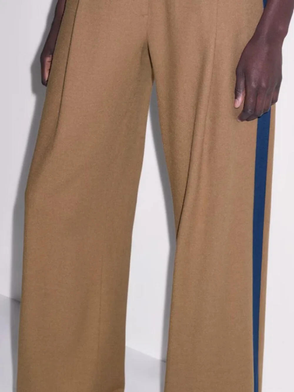 ME+EM Fluid Tailoring Pleat Straight Pant Camel with Blue Stripe NWT